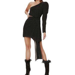 AFRM Black Polka Dot One Shoulder Cutout Dress Asymmetrical Mini S